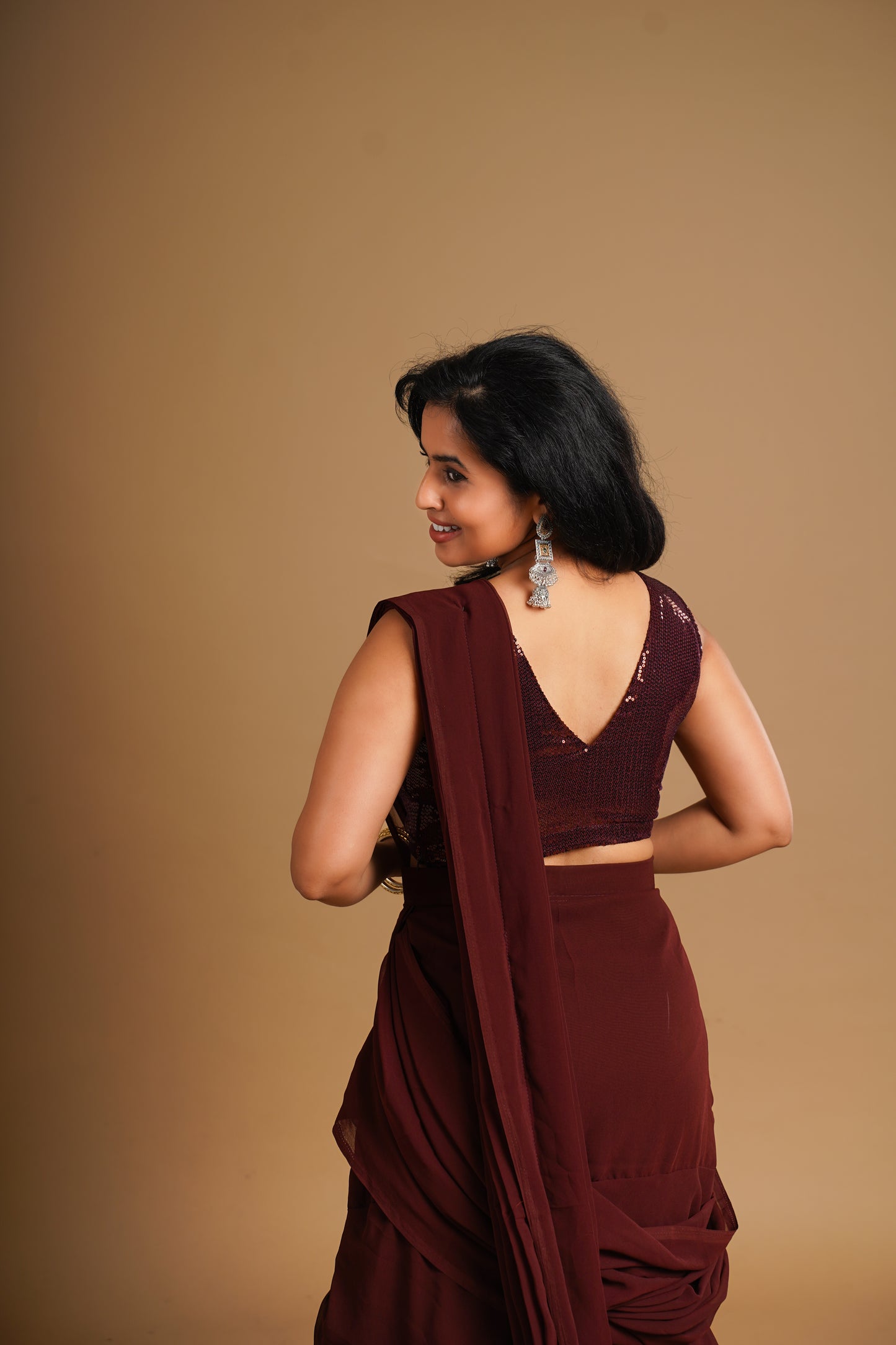 Romanian Ruffle Lehenga Saree Dress Wine color Seattle Store - Sequin Blouse