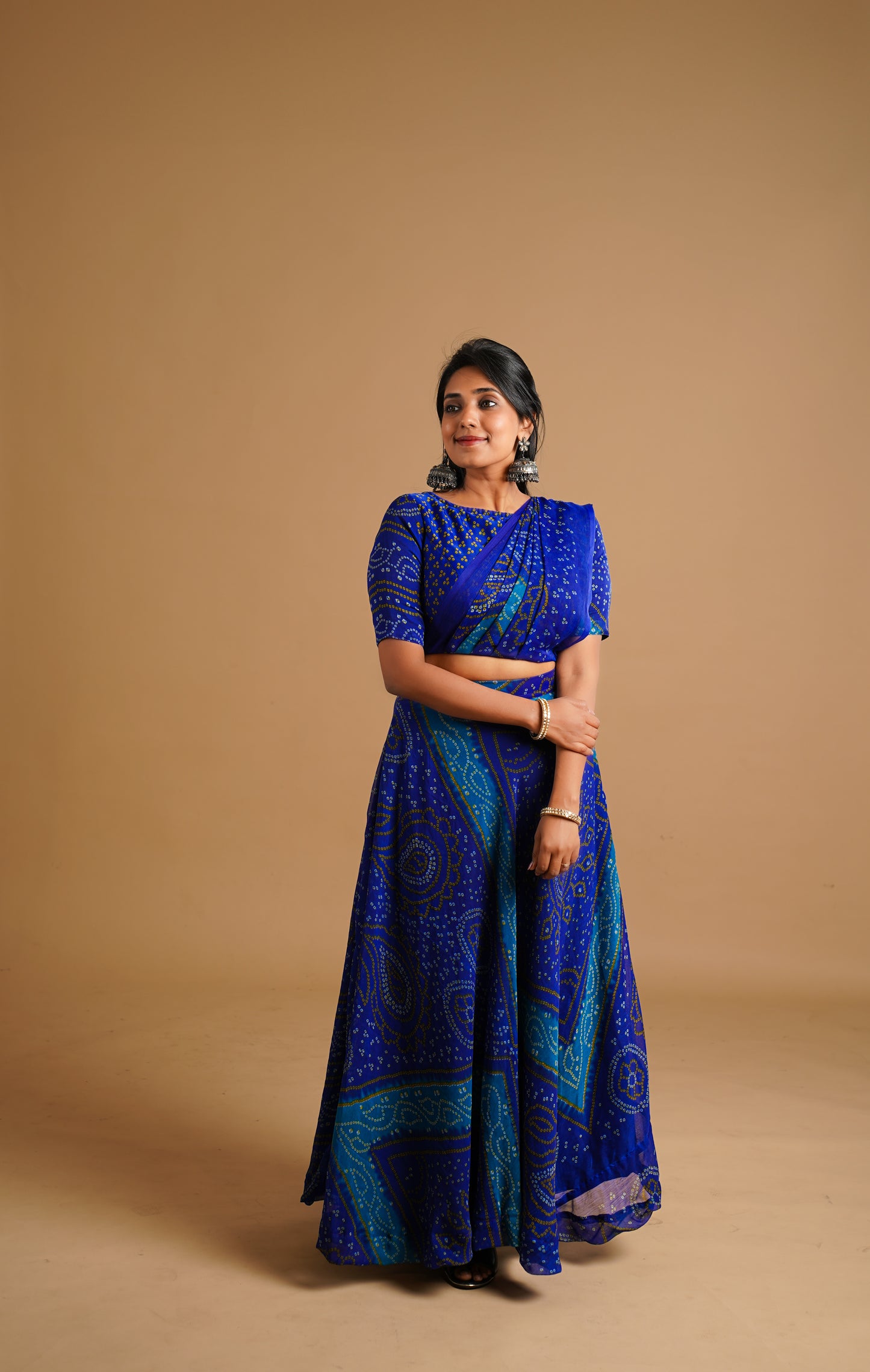 Bhandani Print Predraped Saree - Blue Seattle Store