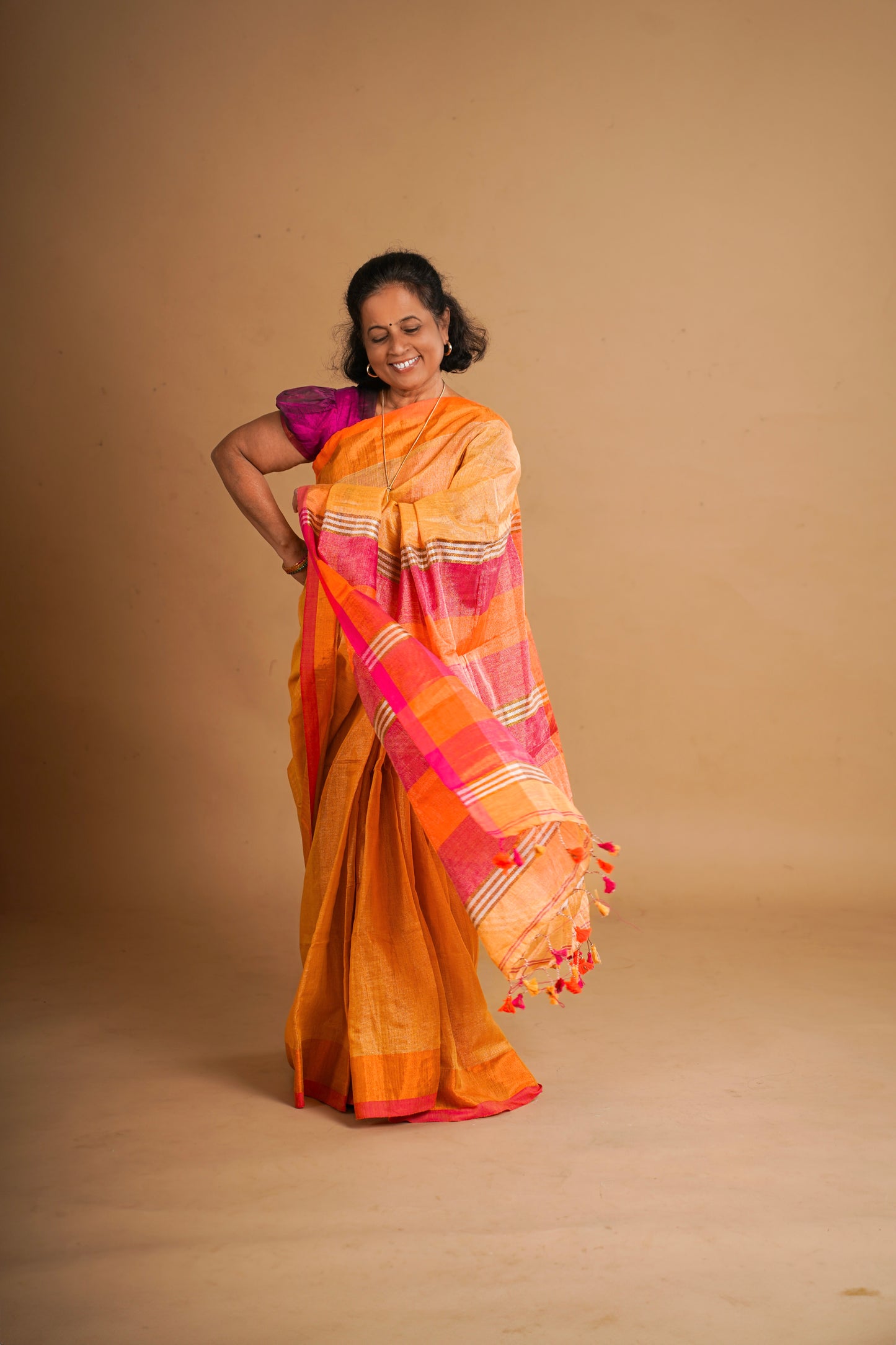 Yellow Semi Tissue Saree