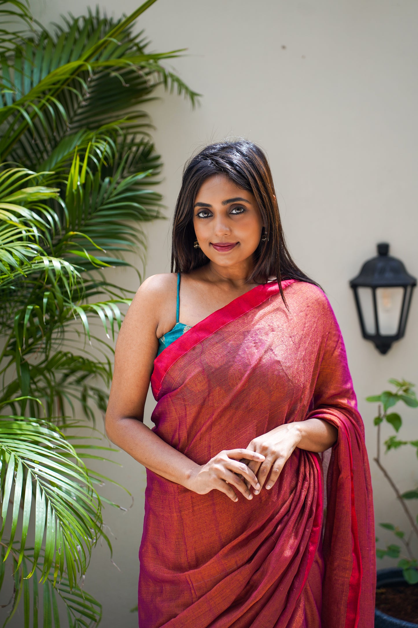 Tissue Saree rust red