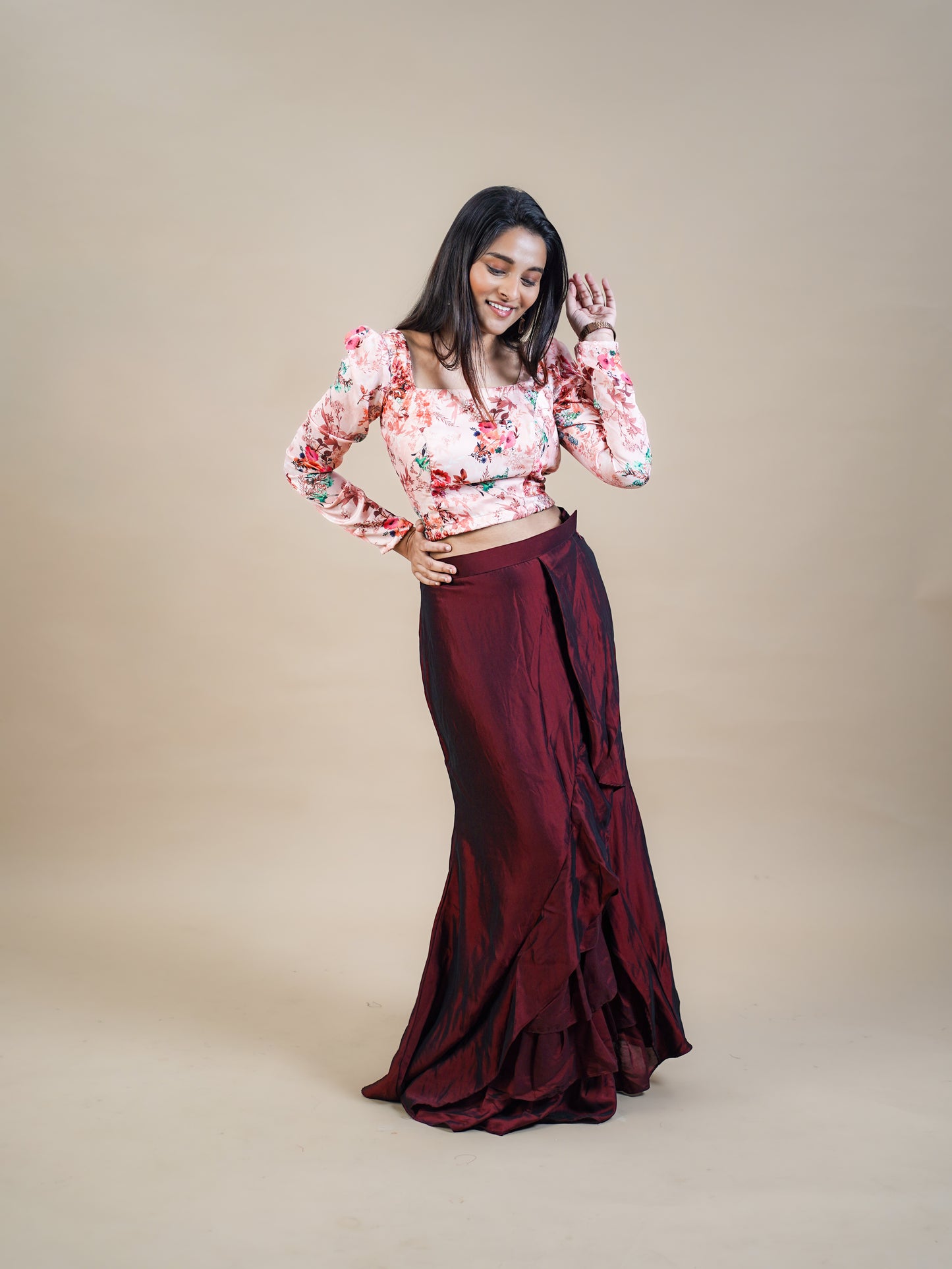 Silk Road Jute Silk plain Ruffle skirt set