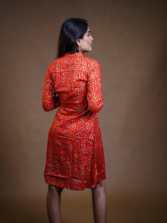 Red Gold Print Mini Dress