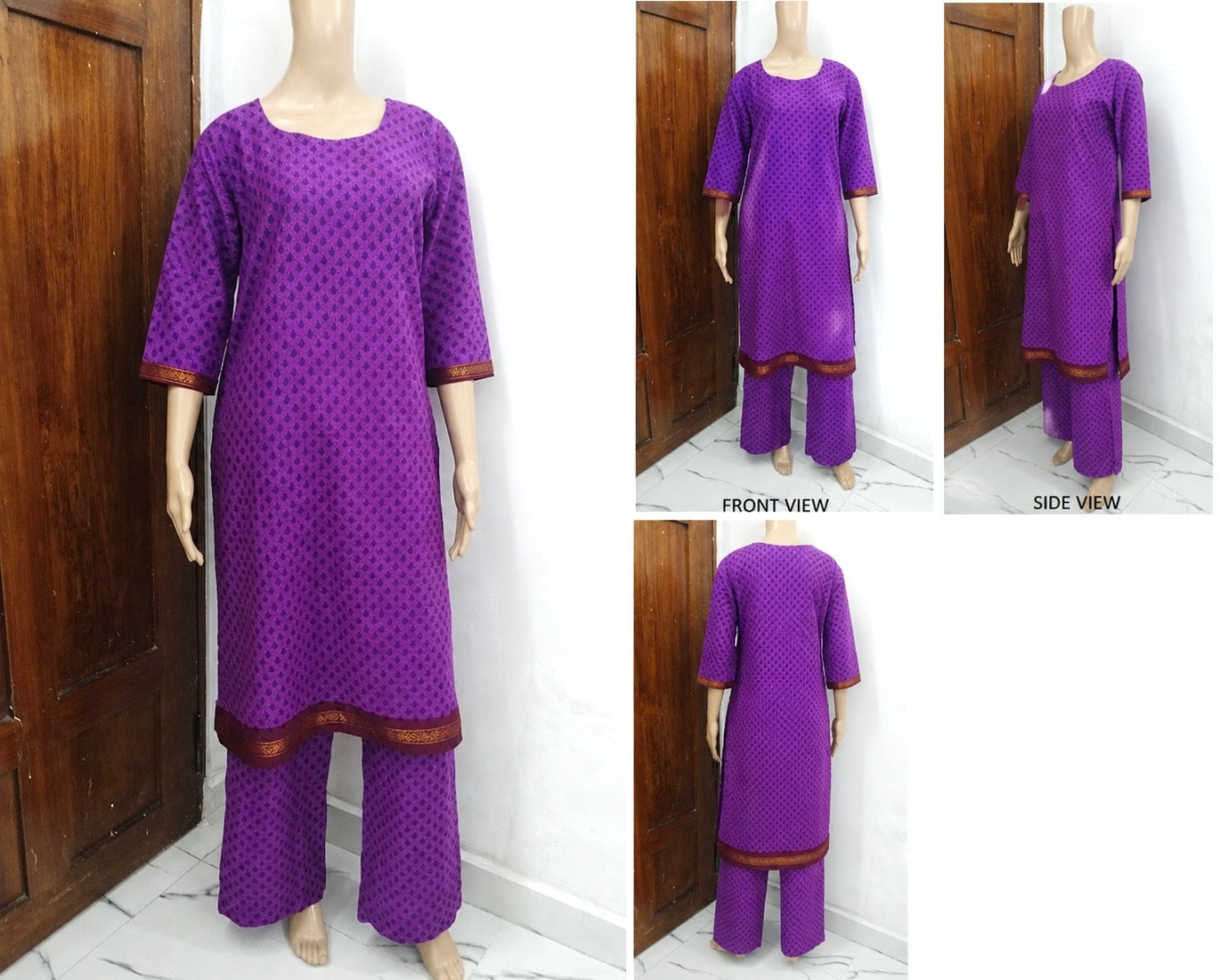 Madurai Sungudi Coords - 3/4 Sleeves - Peacock