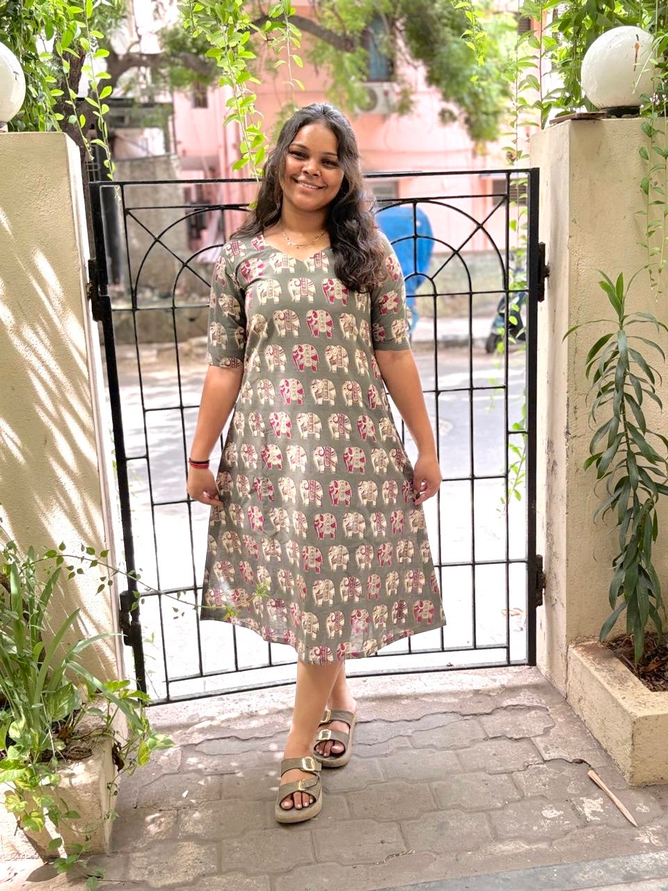 Jaipur A line Dress Gray and Brown