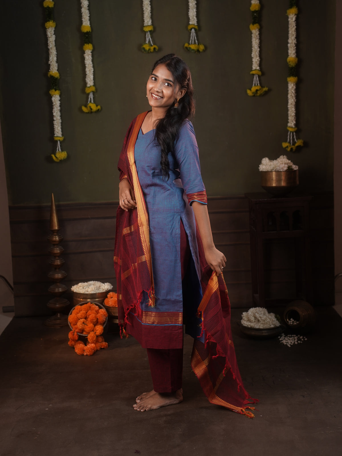 Mangalagiri Sweet Heart Neck 3 piece set