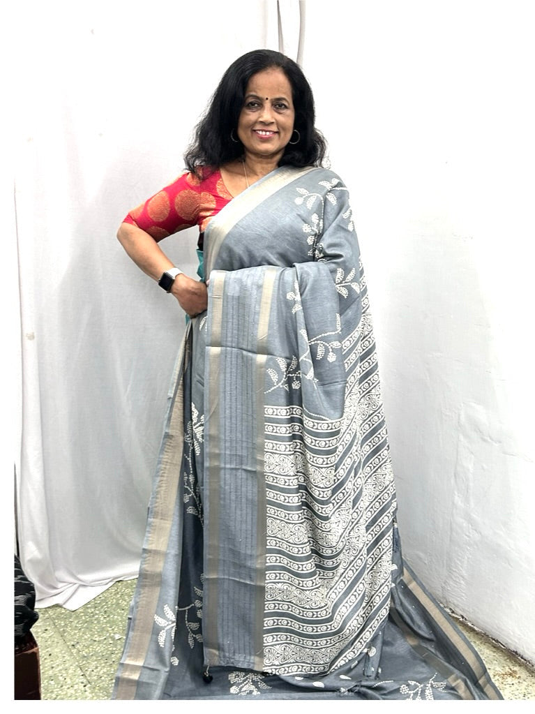 Nira Semi Tusser Silk Saree Maroon