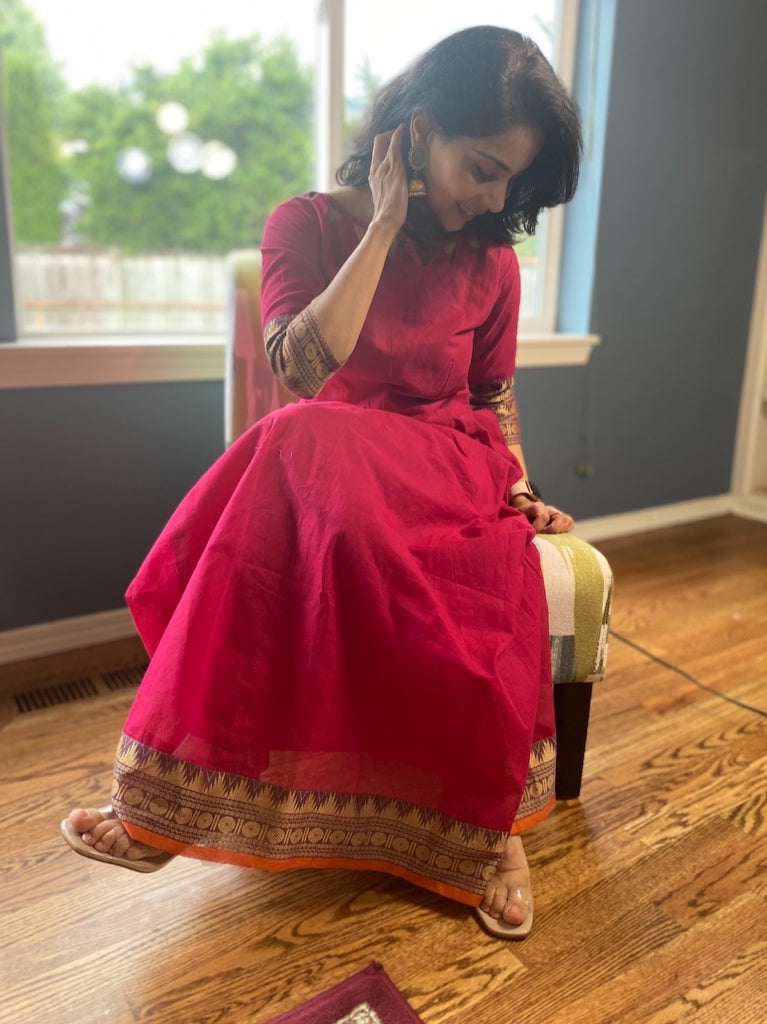 Chic Chettinad Maxi Dress - Dark Pink