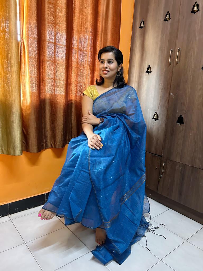 Silk Cotton Saree with Sequin lines II