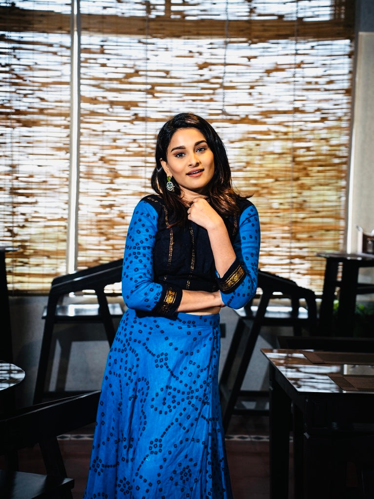 Madhuri Sungudi Long Skirt & Bow Top