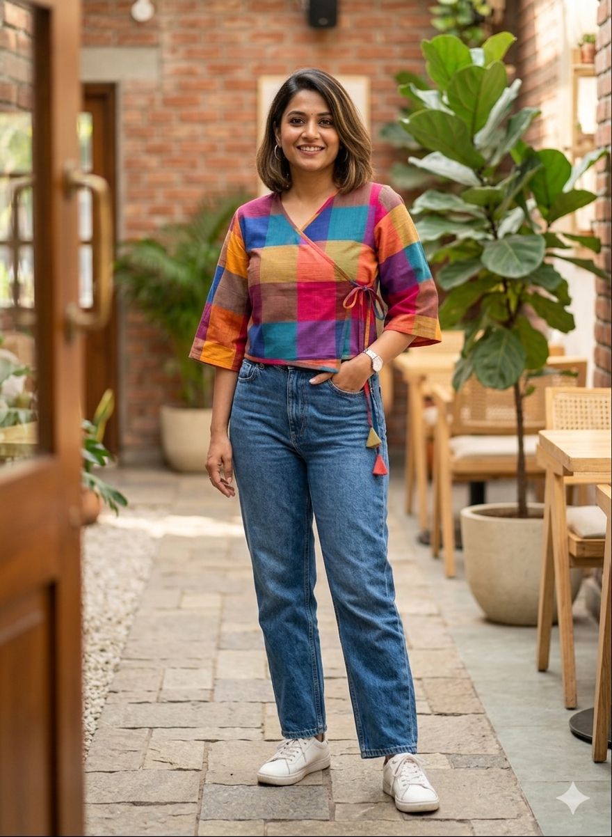 Chennai Multicolor Checkered Blouse or Top