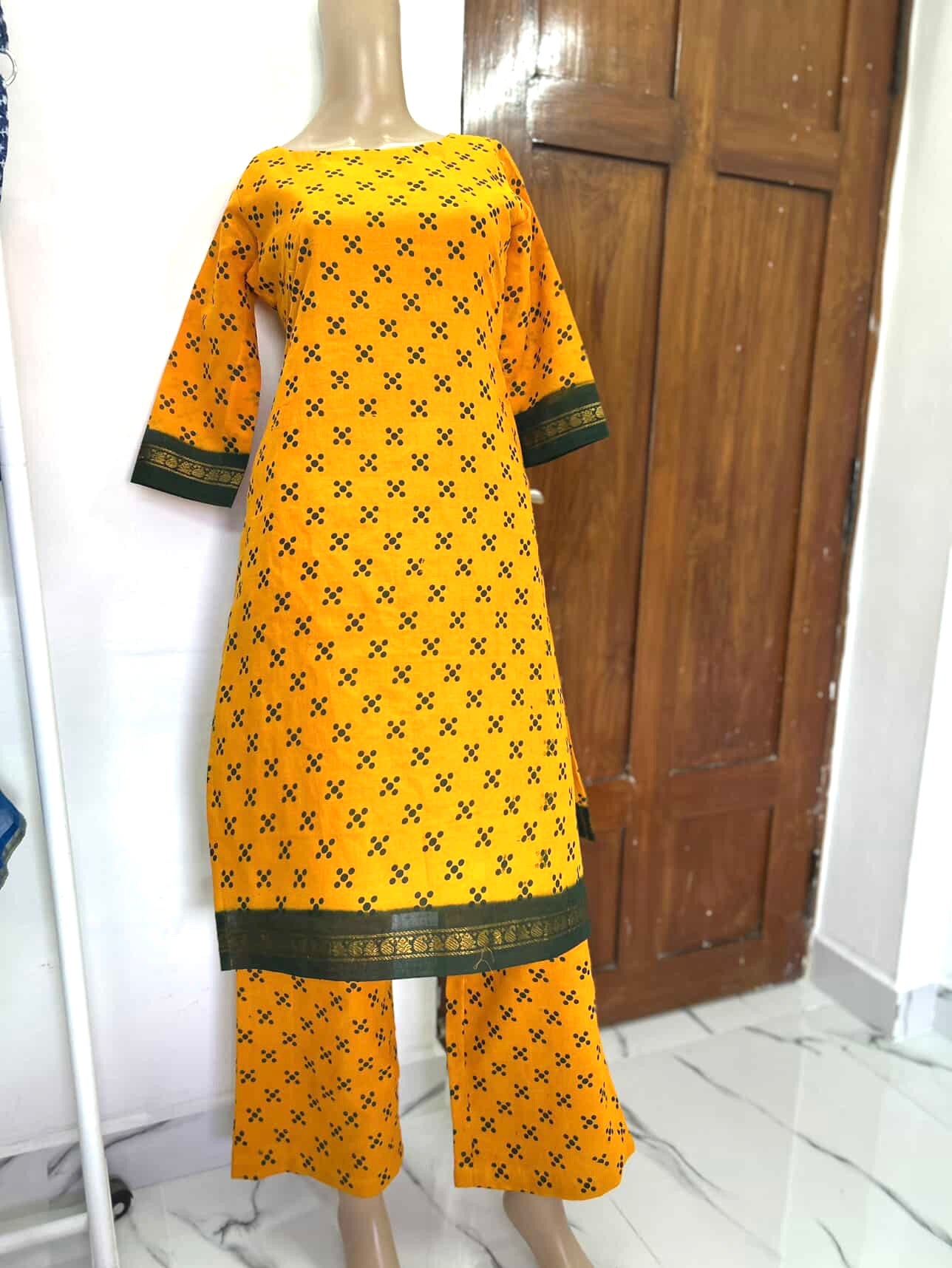 Madurai Sungudi Coords - 3/4 Sleeves - Peacock
