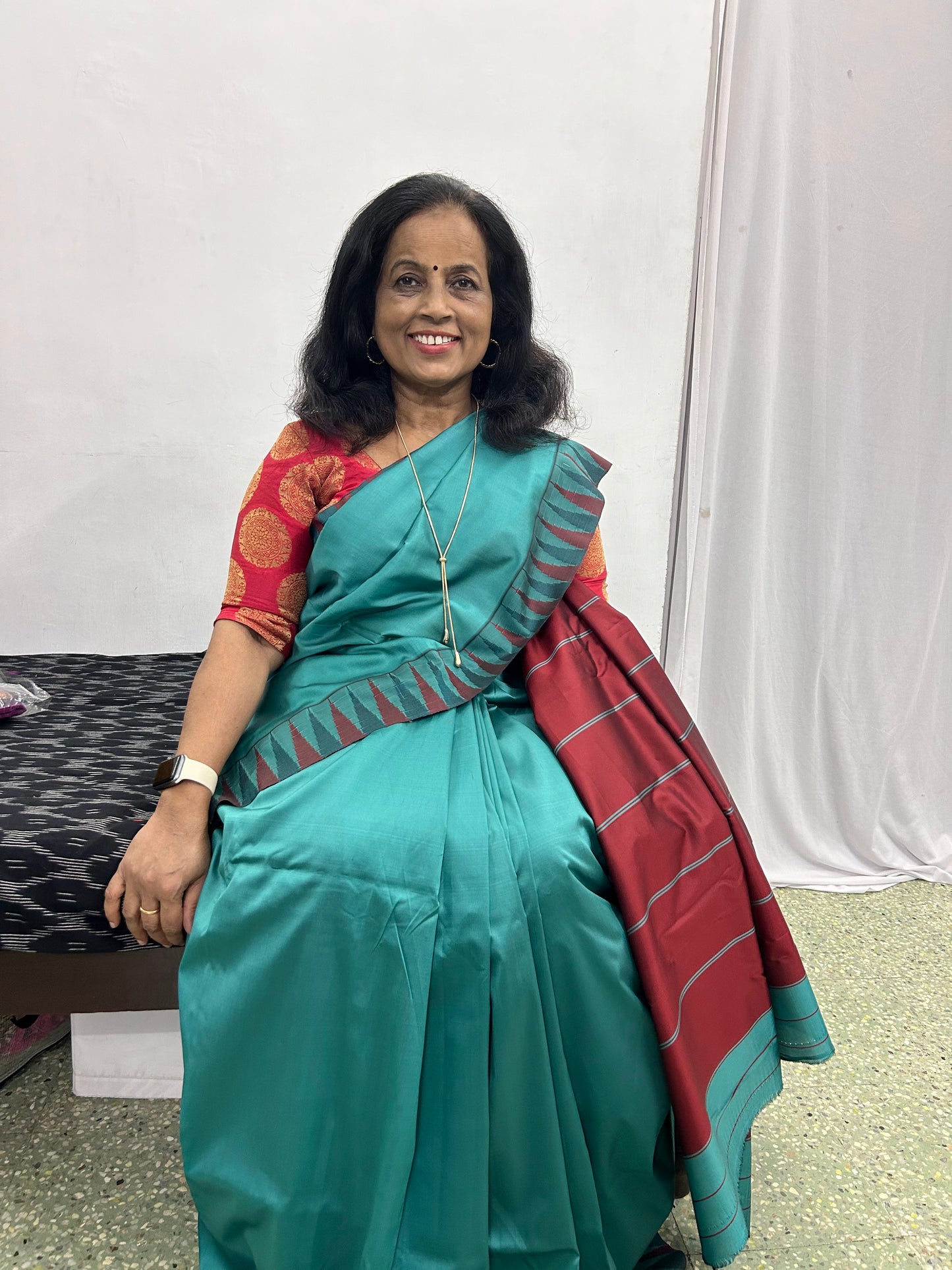 Ahana Turquoise Semi Soft Silk Saree with Maroon border