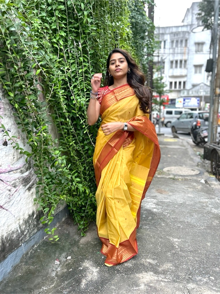 Semi Brocade Rust Blouse with Frill Shoulder