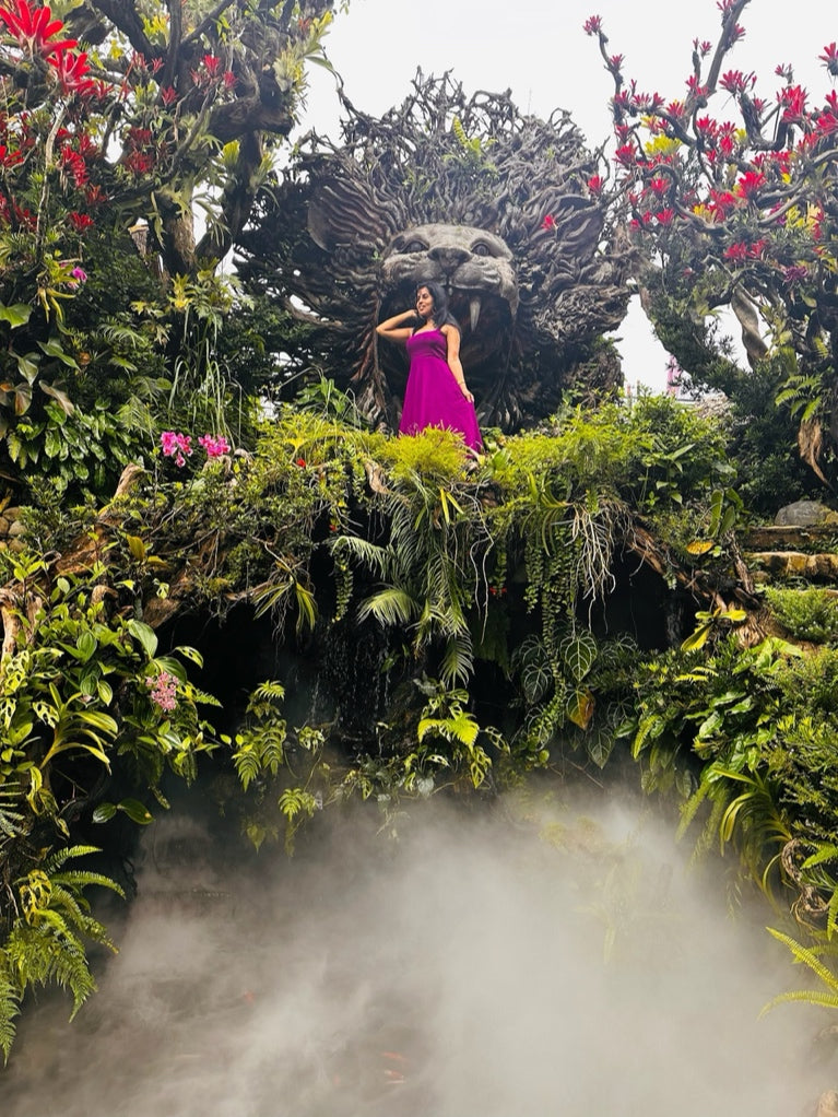 Back Tie up Dress Blue & Magenta