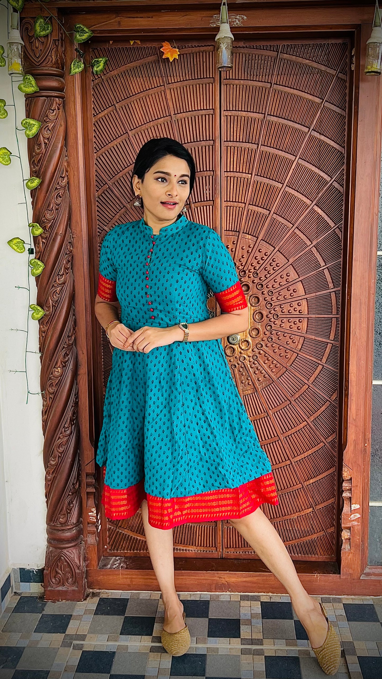 Chettinadu Sungudi Knee Length Dress