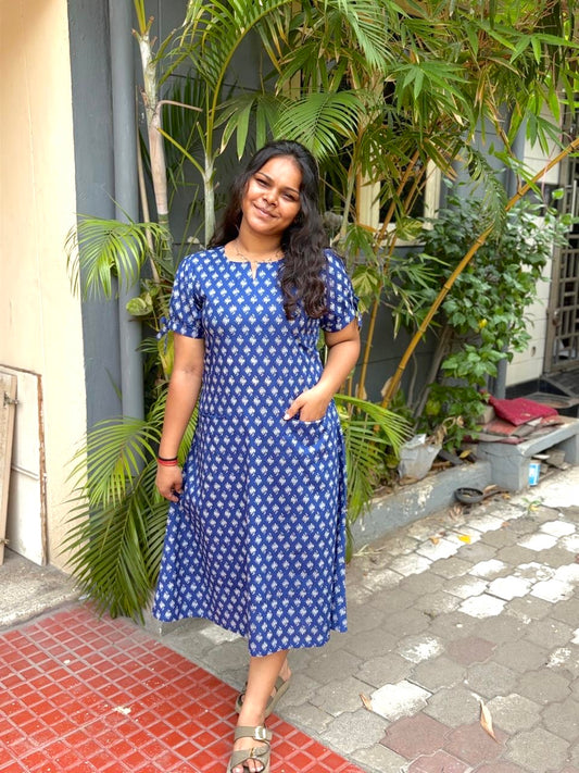 Jaipur A line dress Indigo Blue
