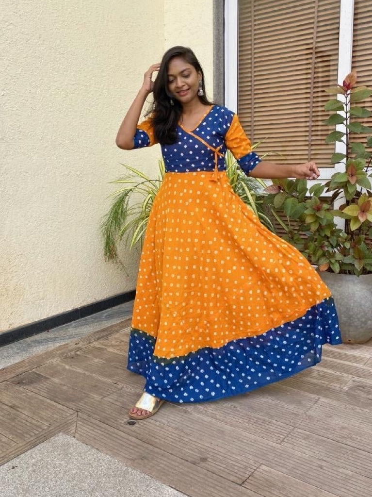 Angrakha Story - Bandhani Maxi Dress - Yellow