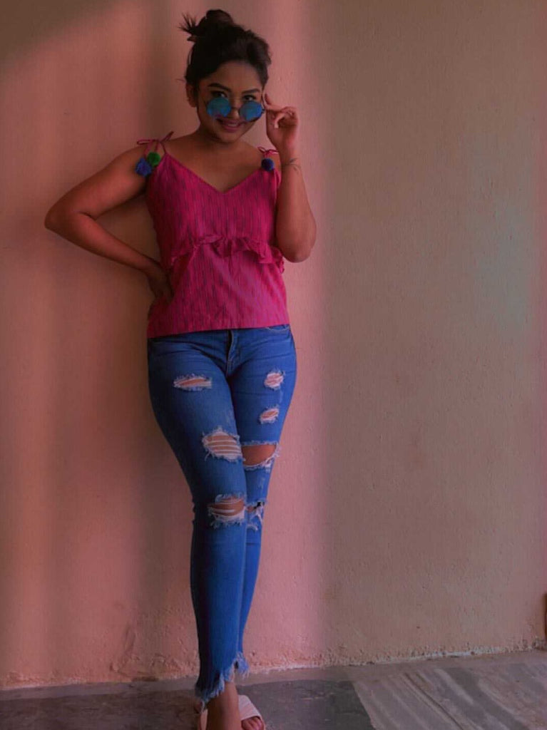 To "top" it all - Pompom sleeve top