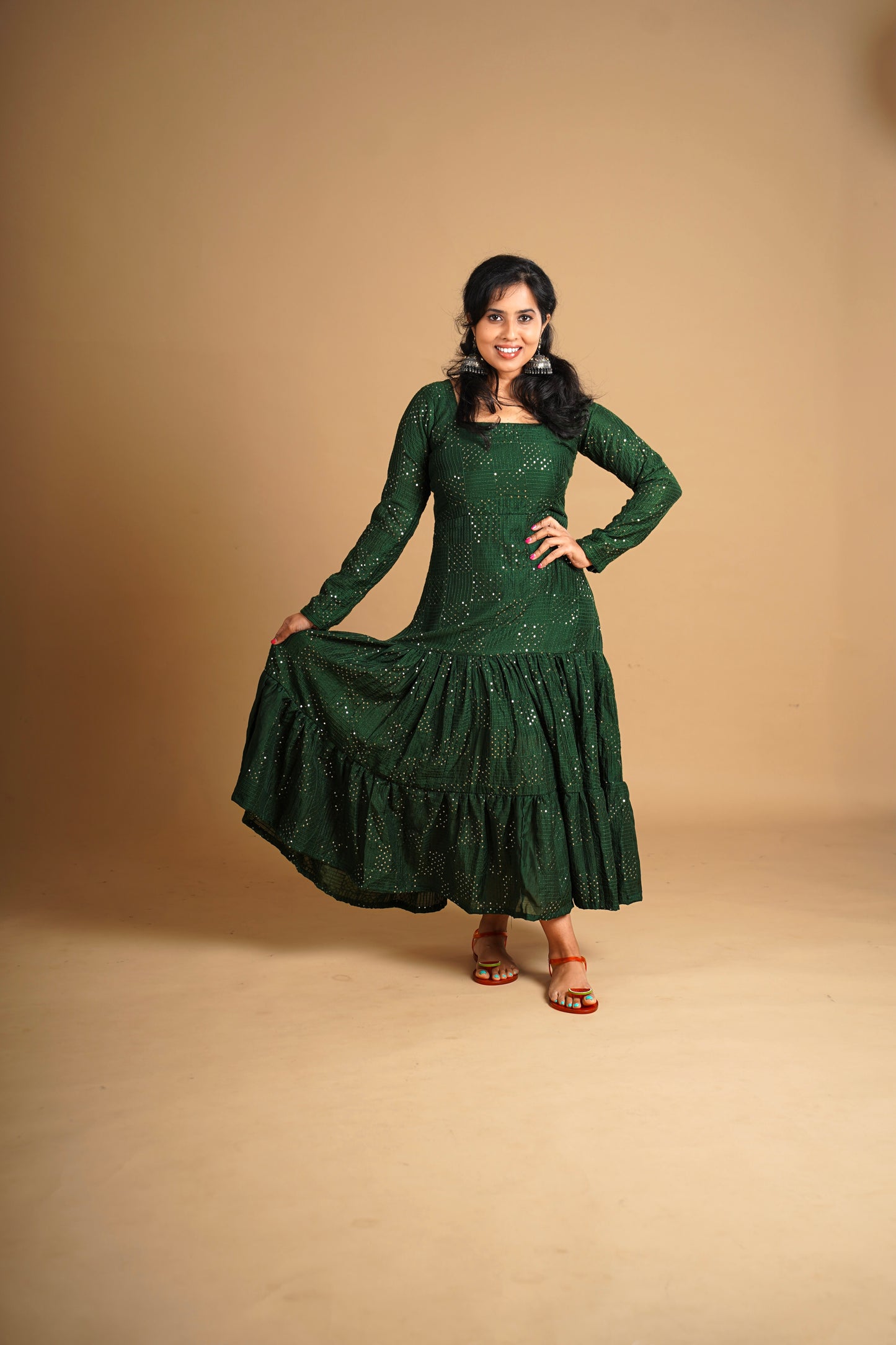 Silk Road Sequence Dress Green
