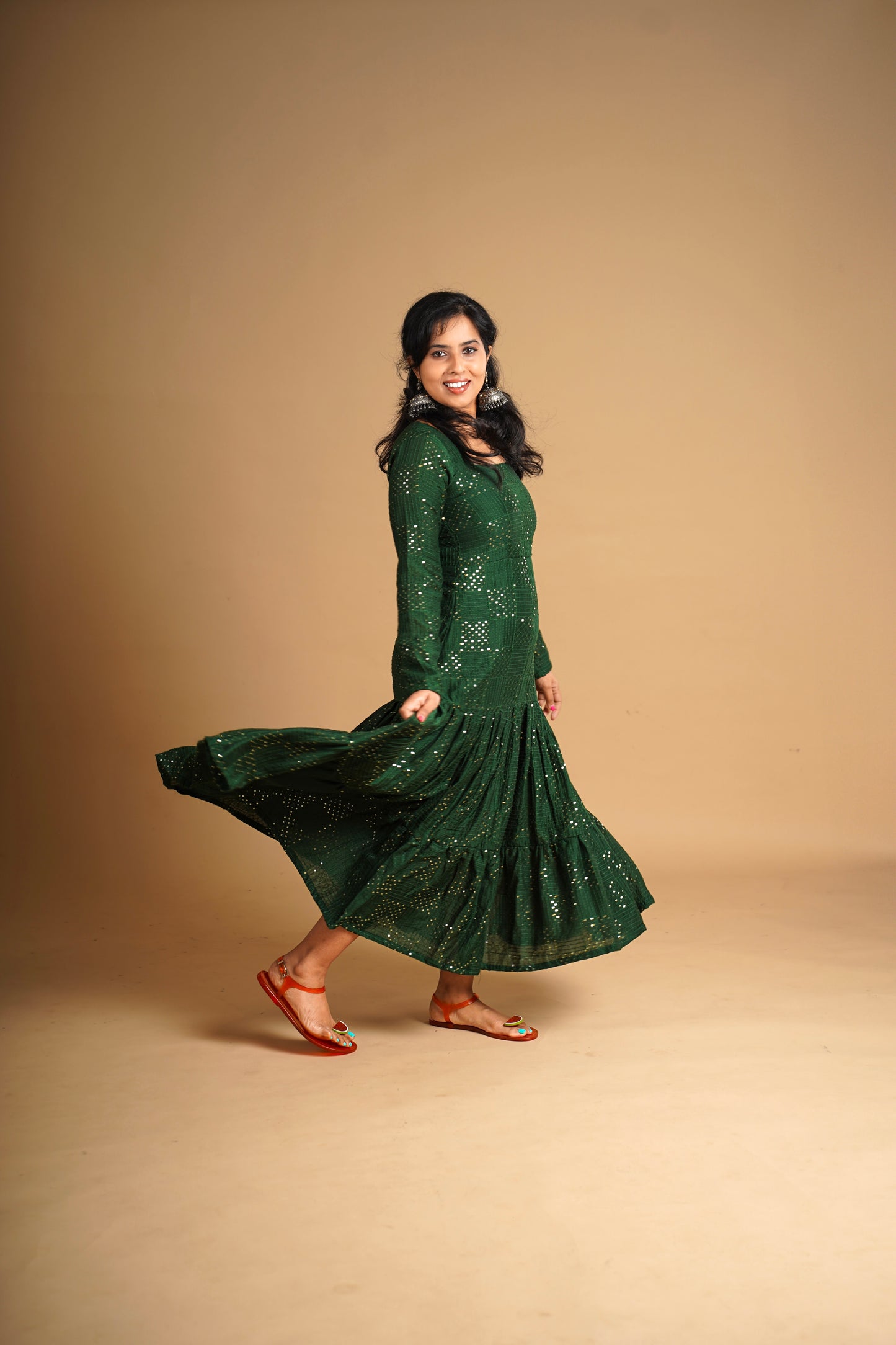 Silk Road Sequence Dress Green