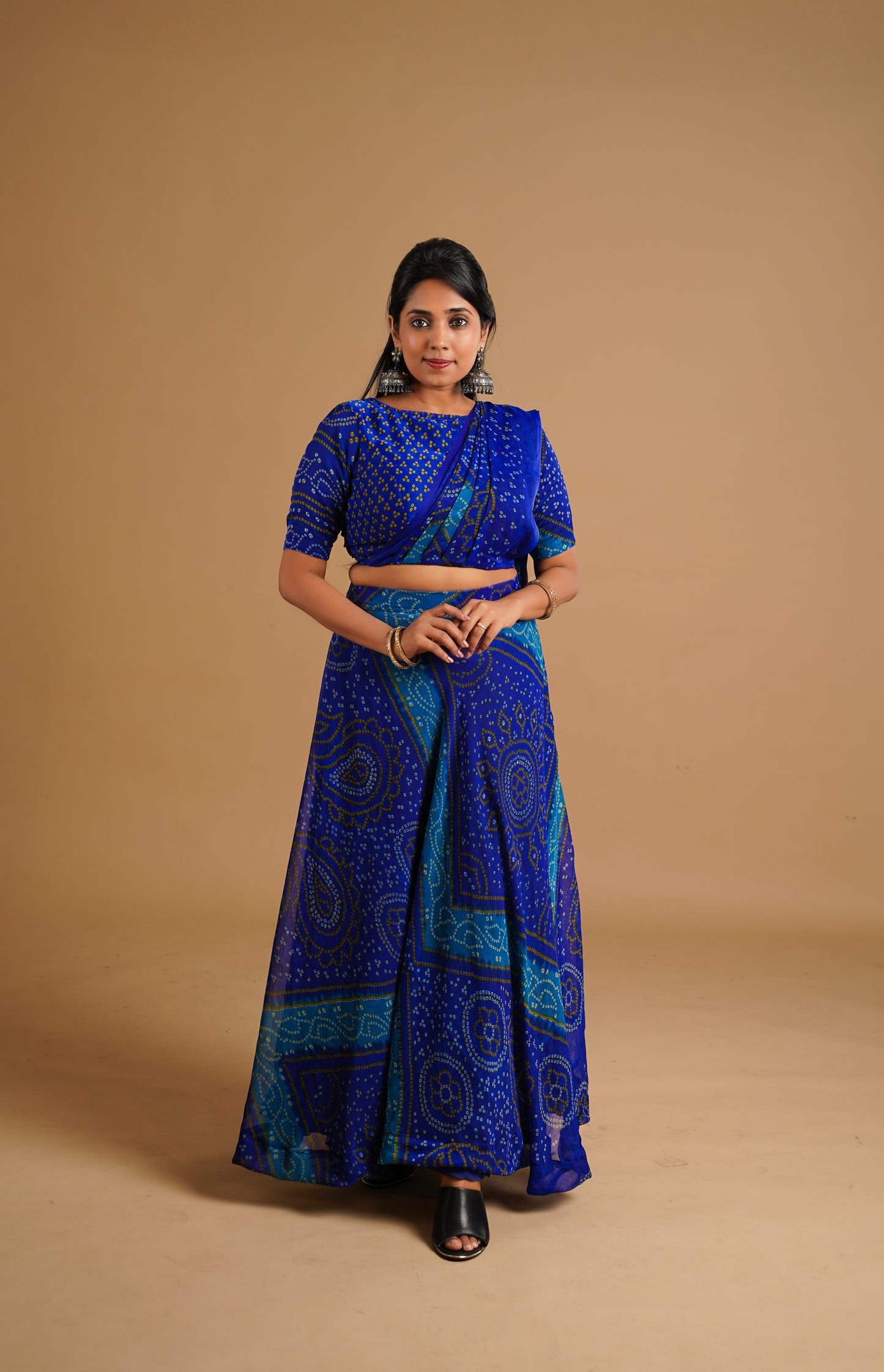 Bhandani Print Predraped Saree - Blue Seattle Store