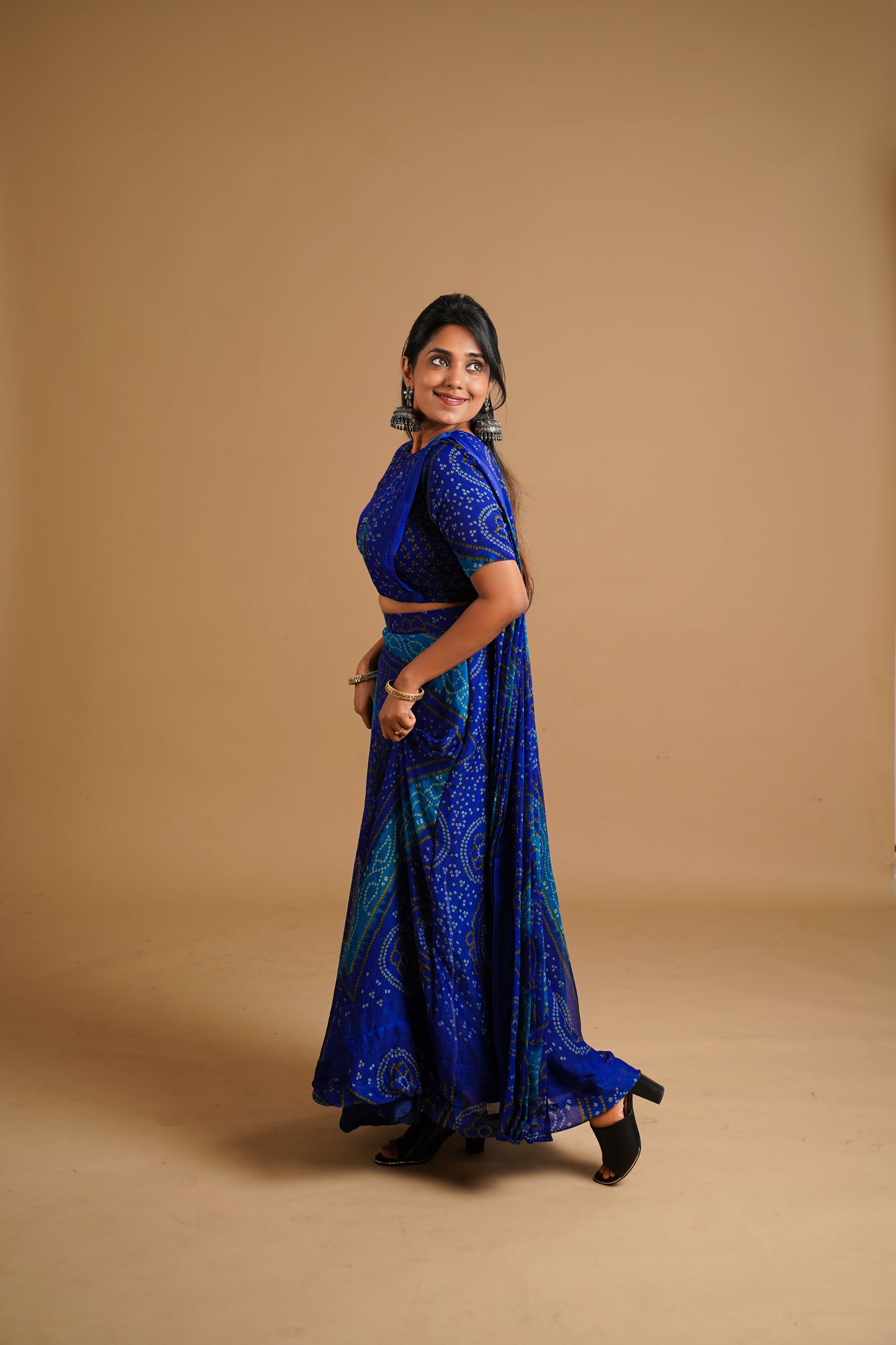 Bhandani Print Predraped Saree - Blue Seattle Store