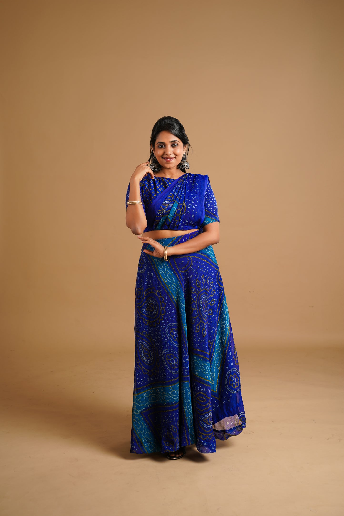 Bhandani Print Predraped Saree - Blue Seattle Store