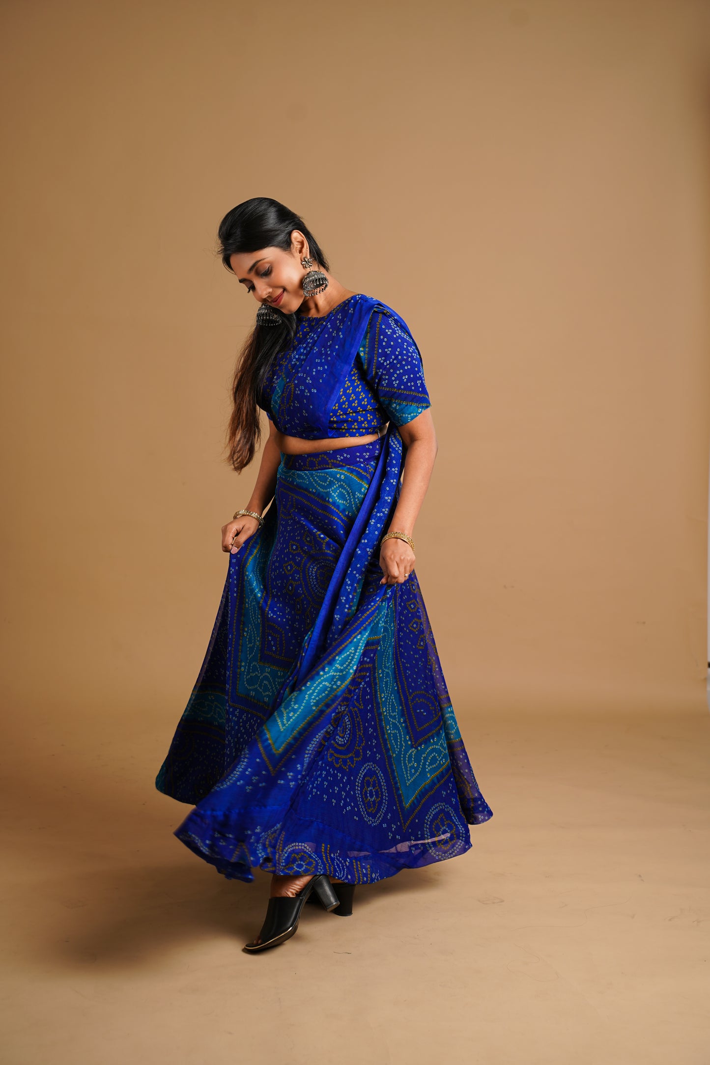 Bhandani Print Predraped Saree - Blue Seattle Store