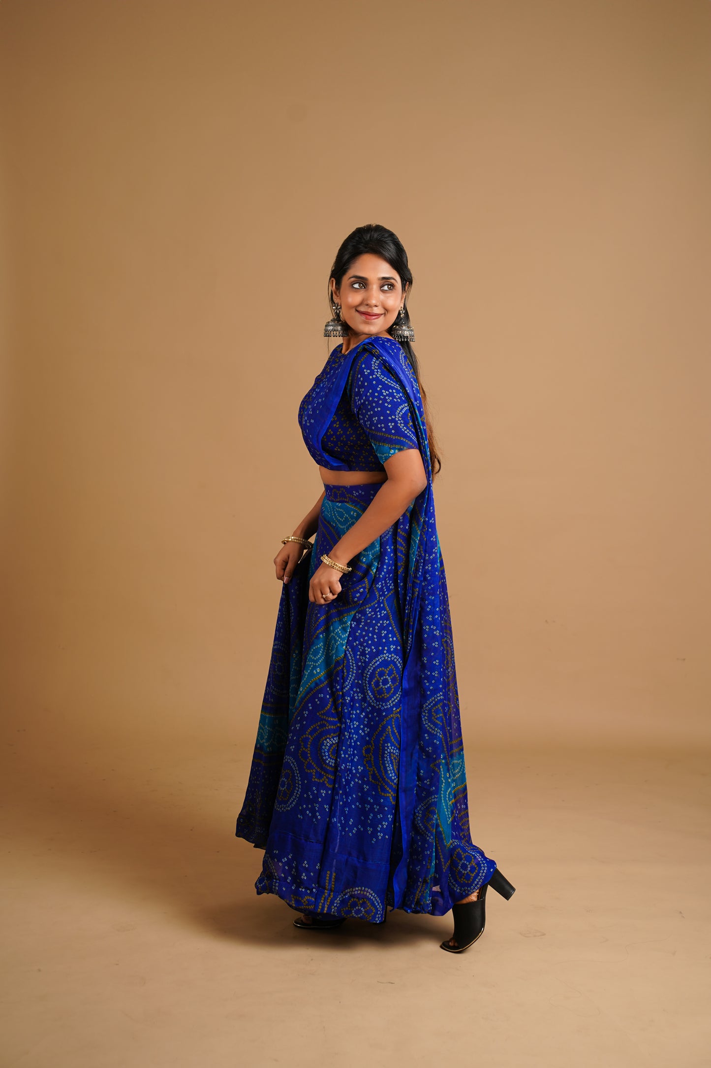 Bhandani Print Predraped Saree - Blue Seattle Store