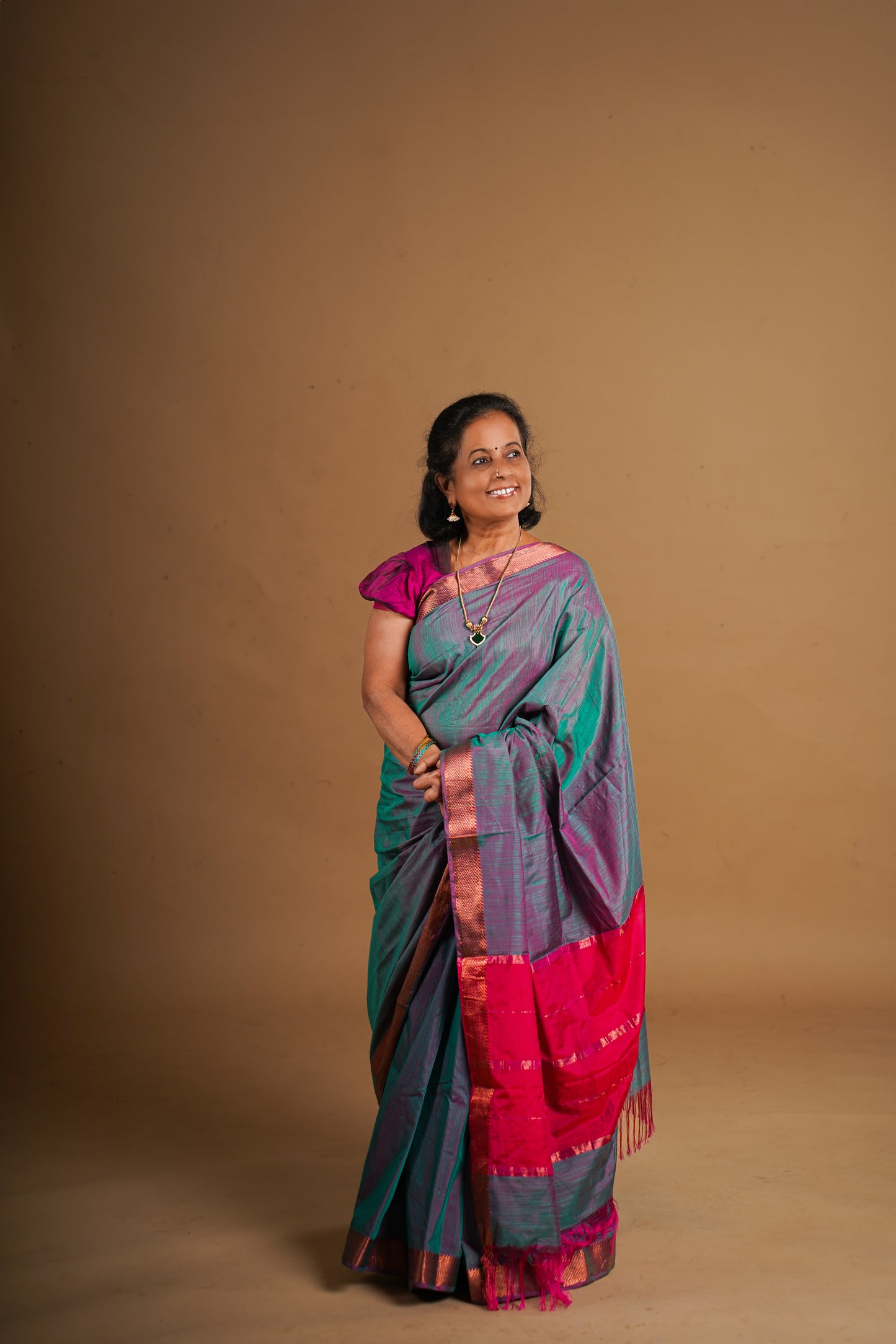 Ahana Soft Silk Saree Gray Saree with Pink Border
