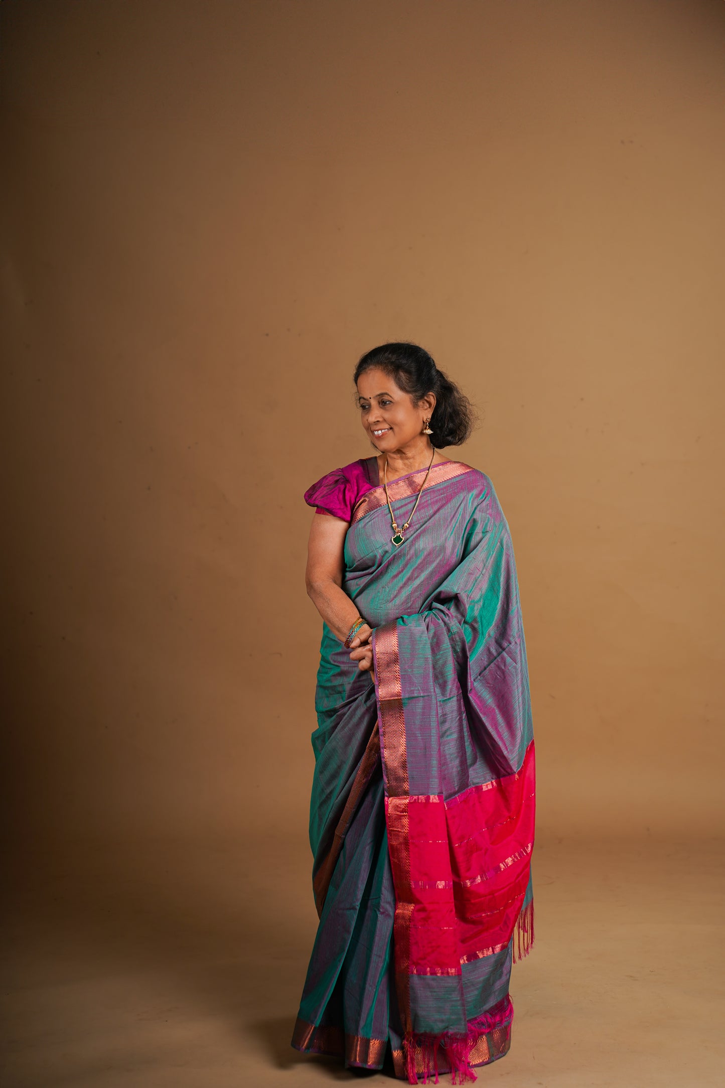 Ahana Soft Silk Saree Gray Saree with Pink Border