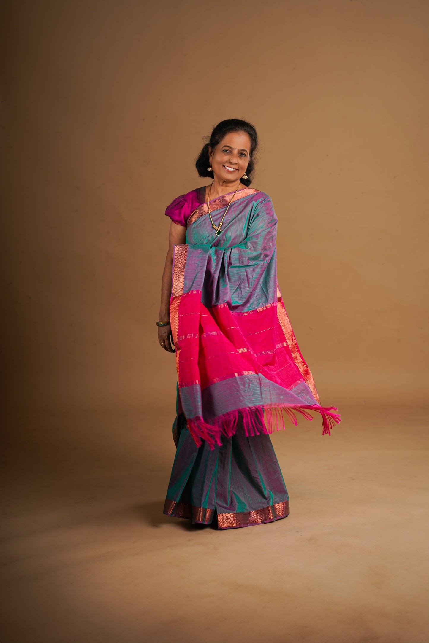 Ahana Soft Silk Saree Gray Saree with Pink Border