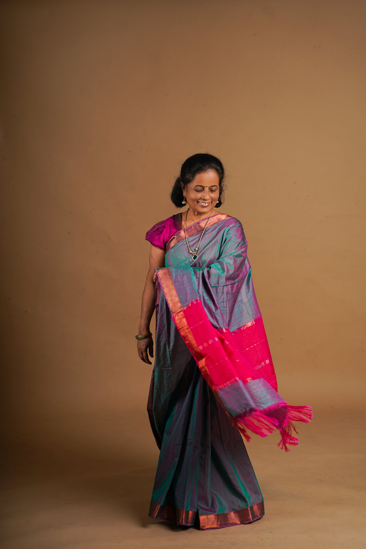 Ahana Soft Silk Saree Gray Saree with Pink Border