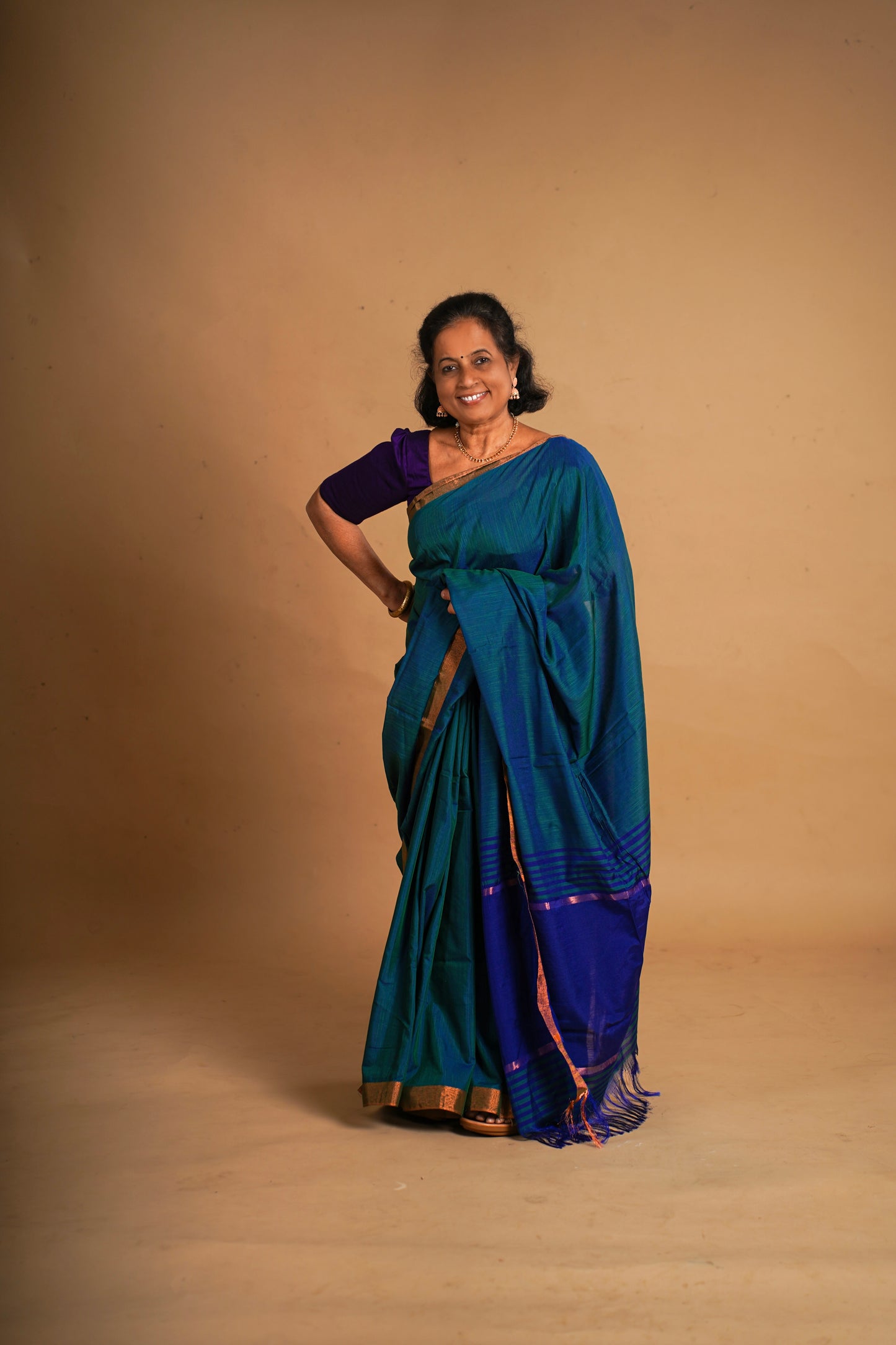 Ahana -  Anandha Blue Double Shade   Soft Silk Sree with Rayal Blue Blouse