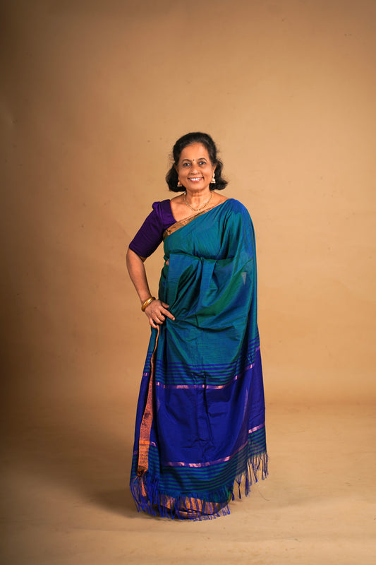 Ahana -  Anandha Blue Double Shade   Soft Silk Sree with Rayal Blue Blouse