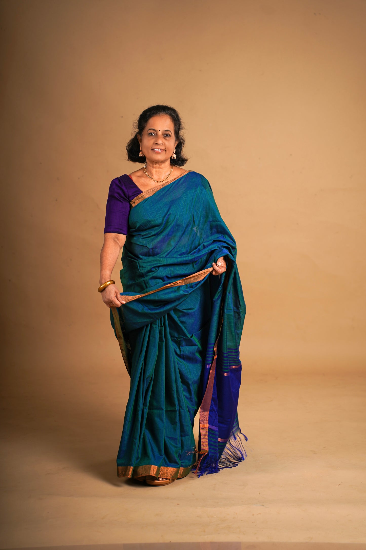 Ahana -  Anandha Blue Double Shade   Soft Silk Sree with Rayal Blue Blouse