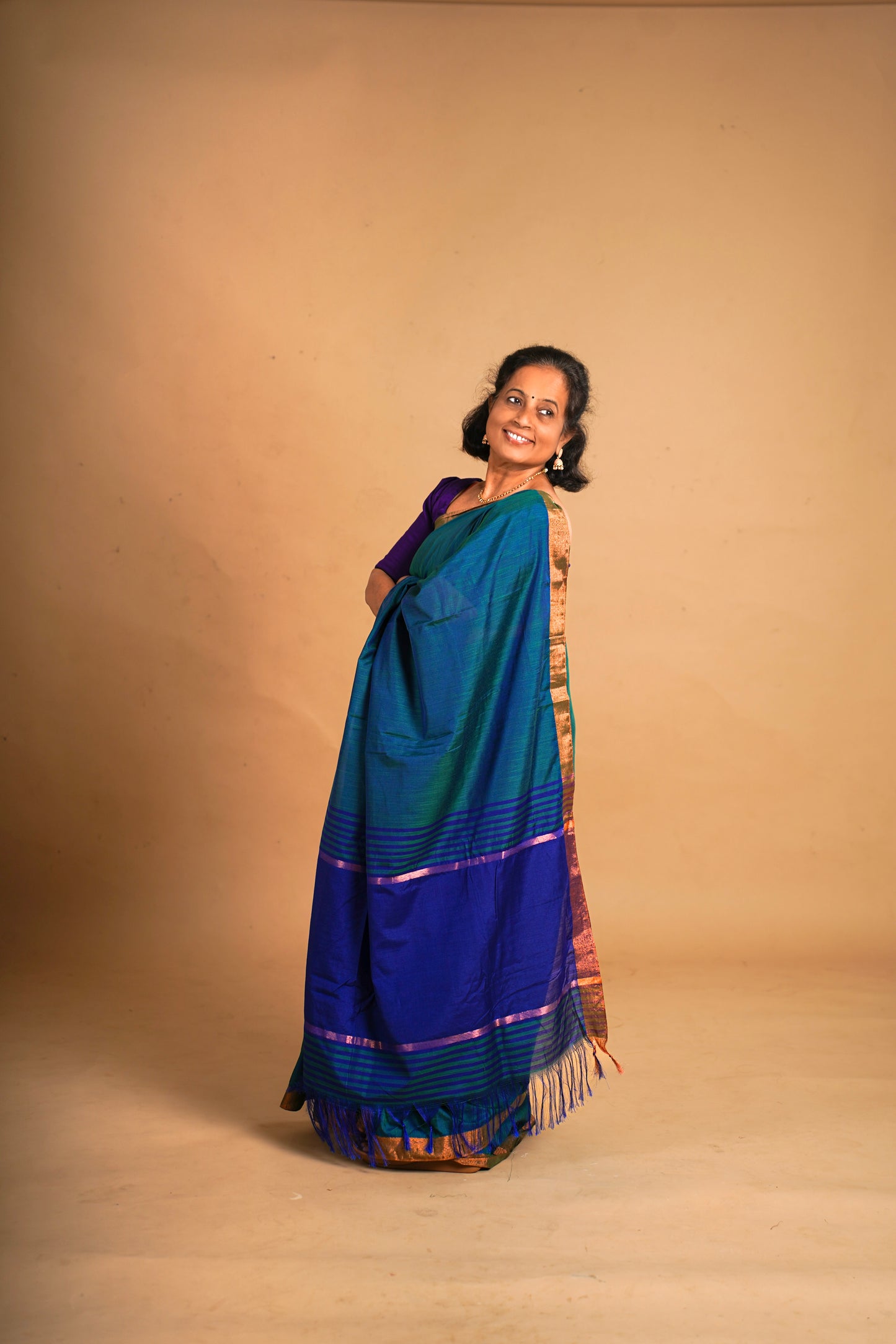 Ahana -  Anandha Blue Double Shade   Soft Silk Sree with Rayal Blue Blouse