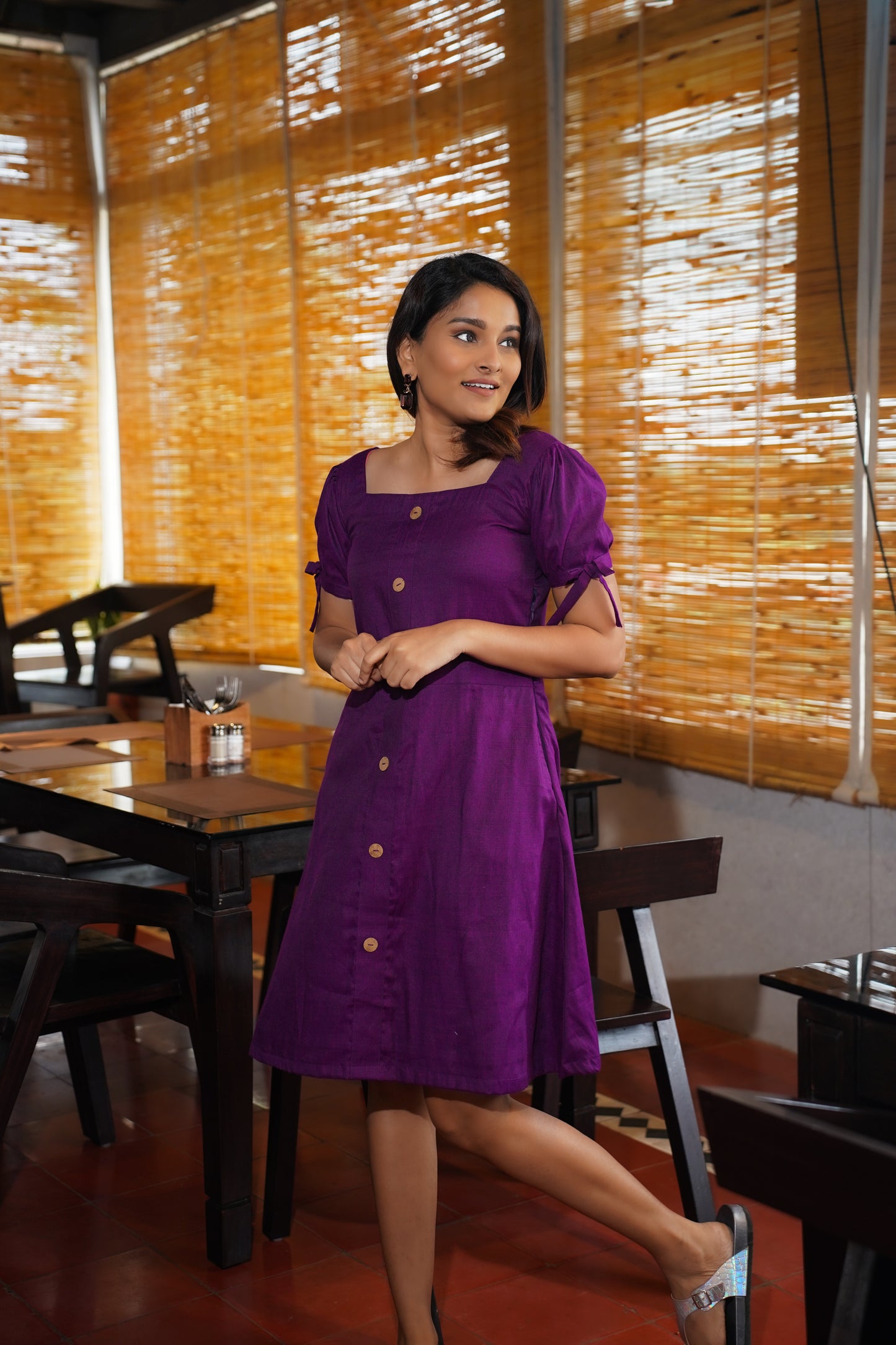 Purple Paris Tie Sleeve Button Dreas