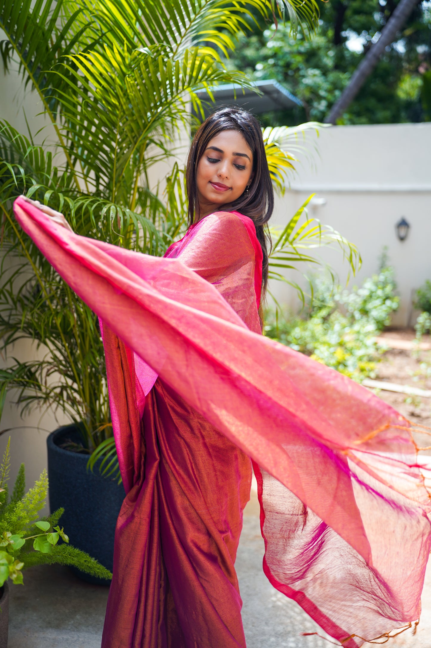 Tissue Saree rust red