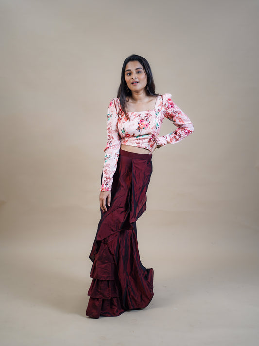 Silk Road Jute Silk plain Ruffle skirt set