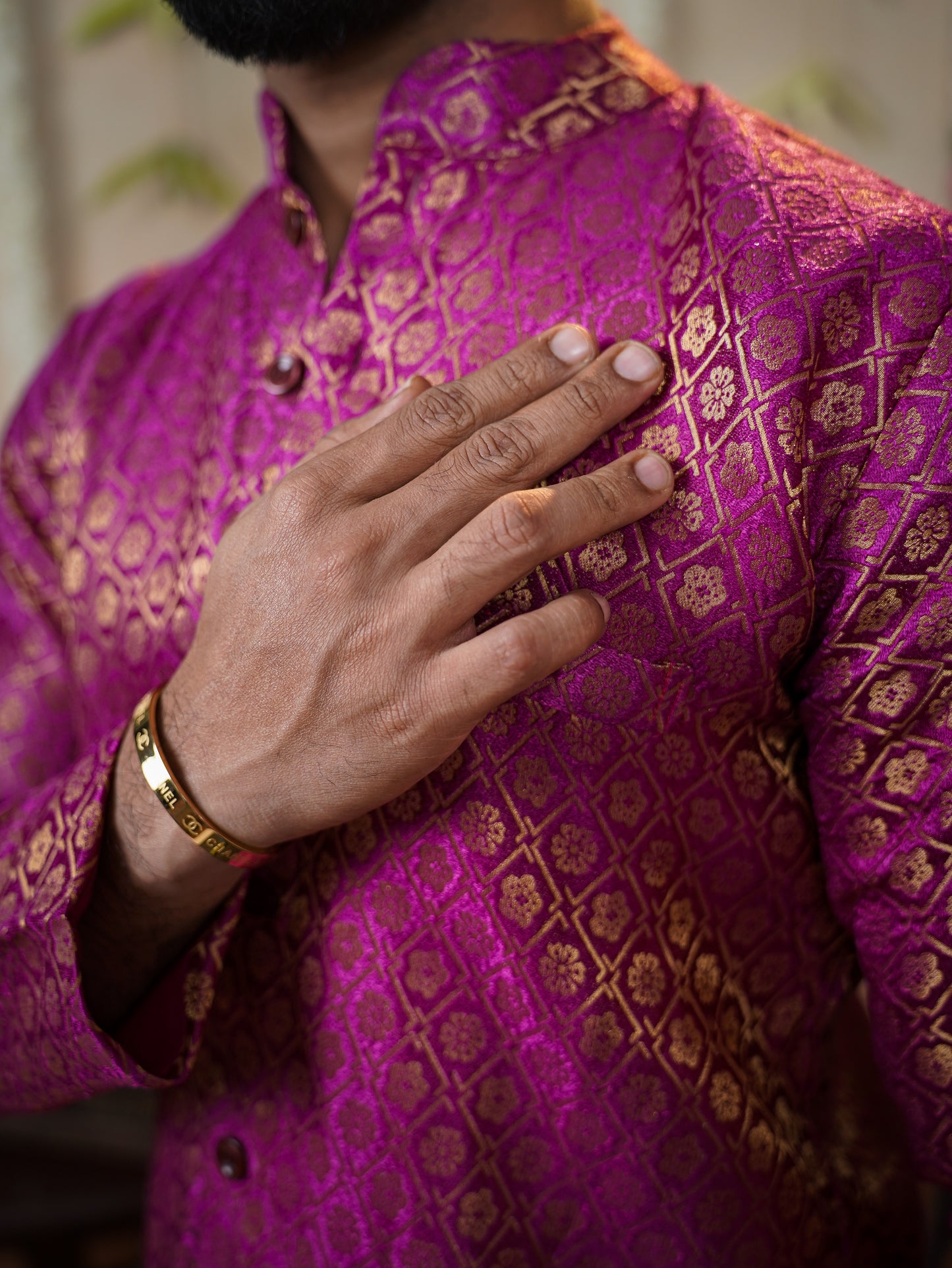 Men’s Semi Brocade Kurta Set with Dhoti Pant