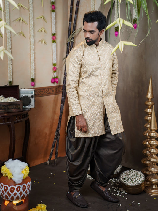 Men’s Semi Brocade Kurta Set with Dhoti Pant