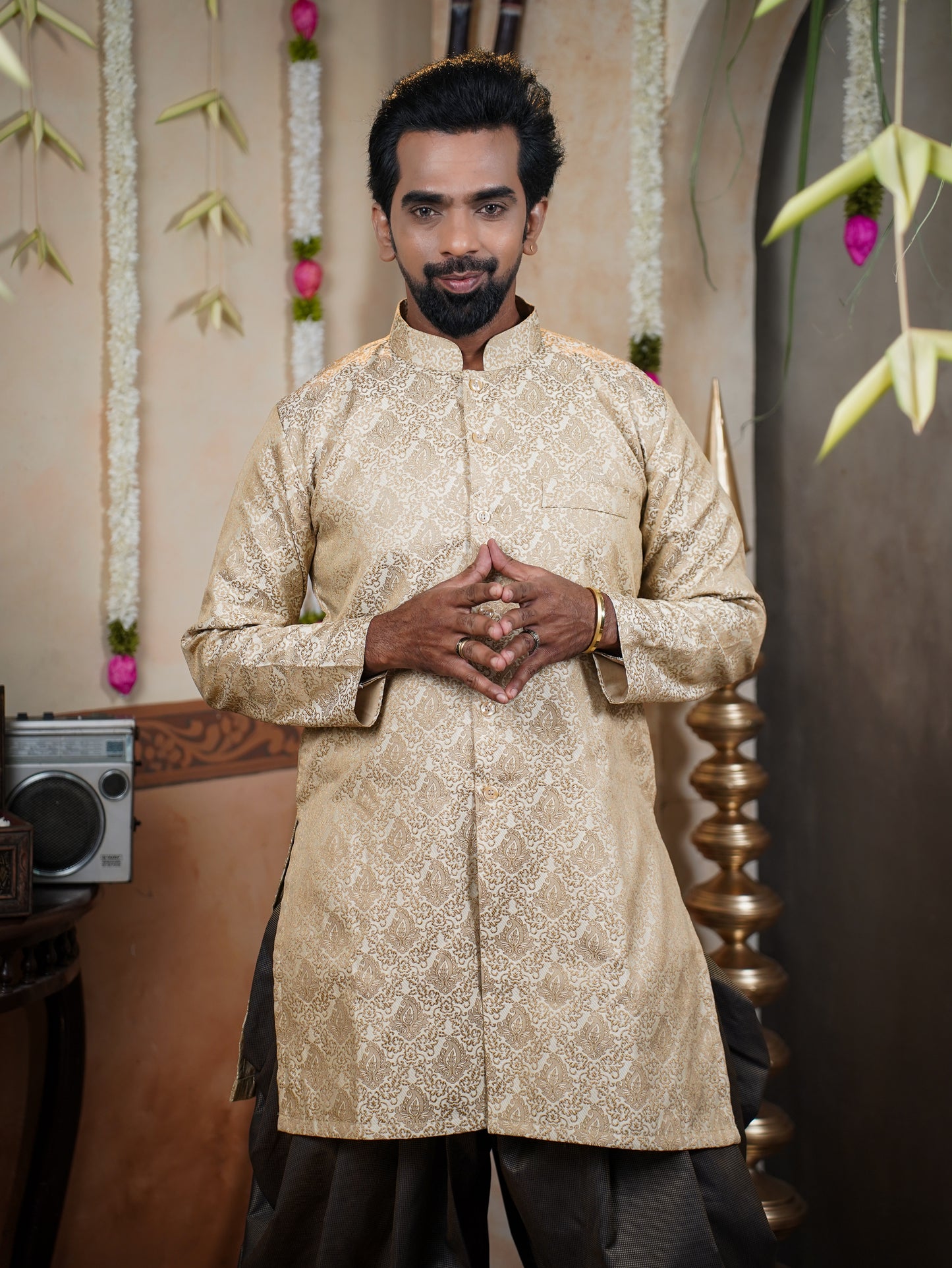 Men’s Semi Brocade Kurta Set with Dhoti Pant