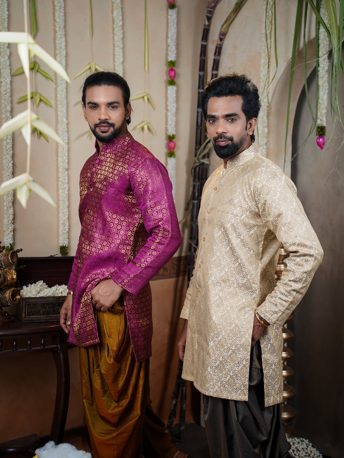 Men’s Semi Brocade Kurta Set with Dhoti Pant
