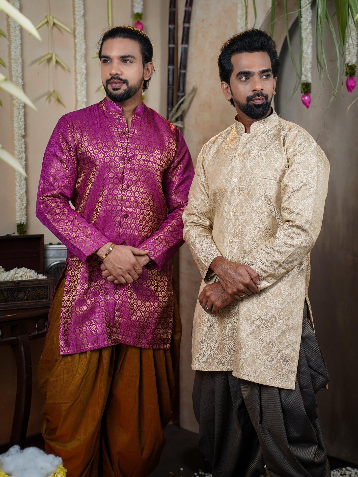 Men’s Semi Brocade Kurta Set with Dhoti Pant