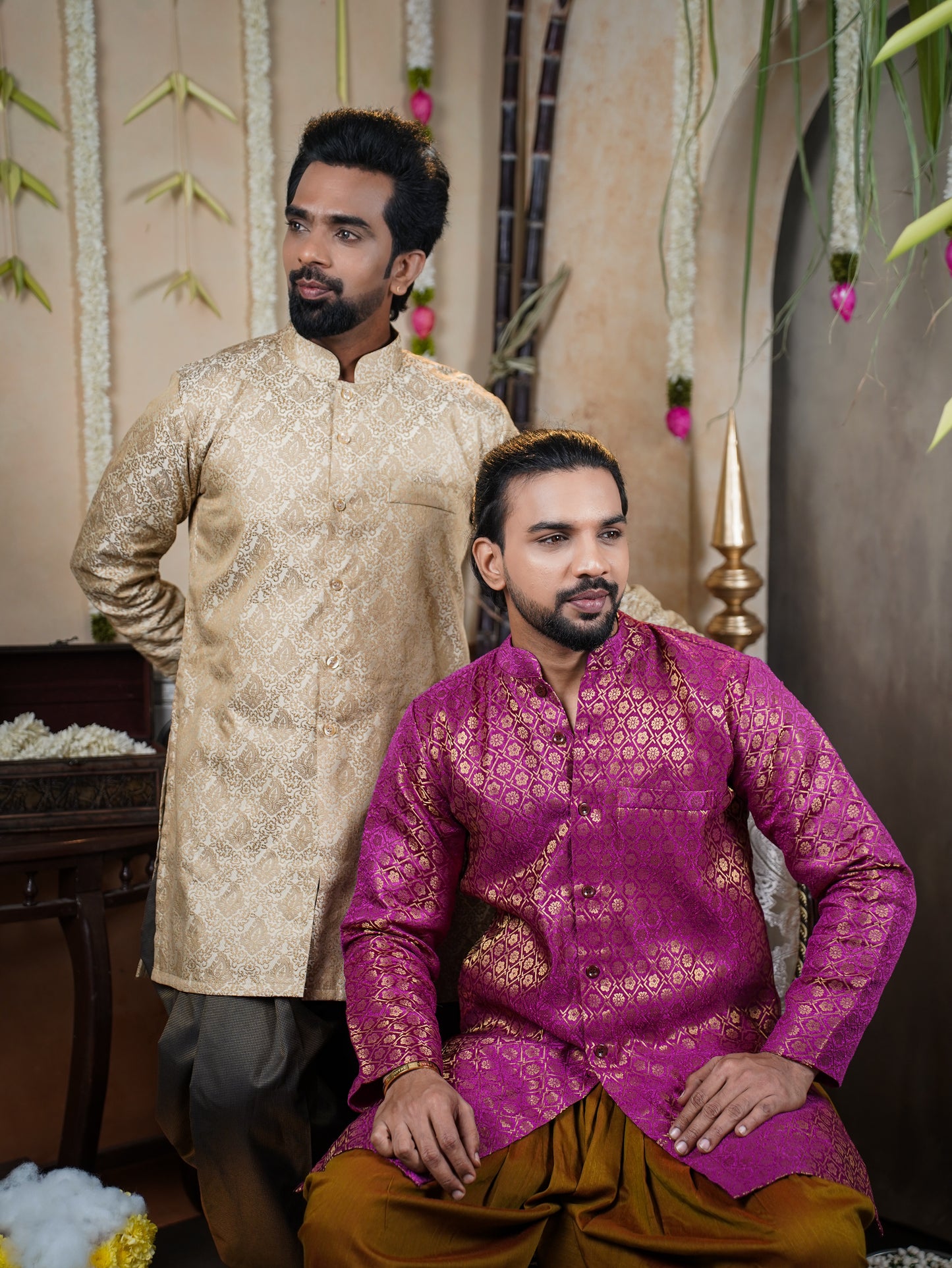 Men’s Semi Brocade Kurta Set with Dhoti Pant