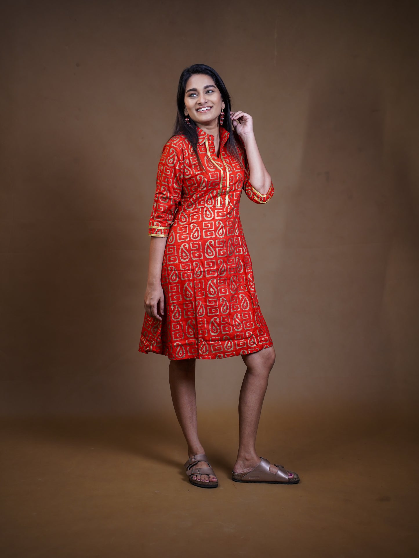 Red Gold Print Mini Dress