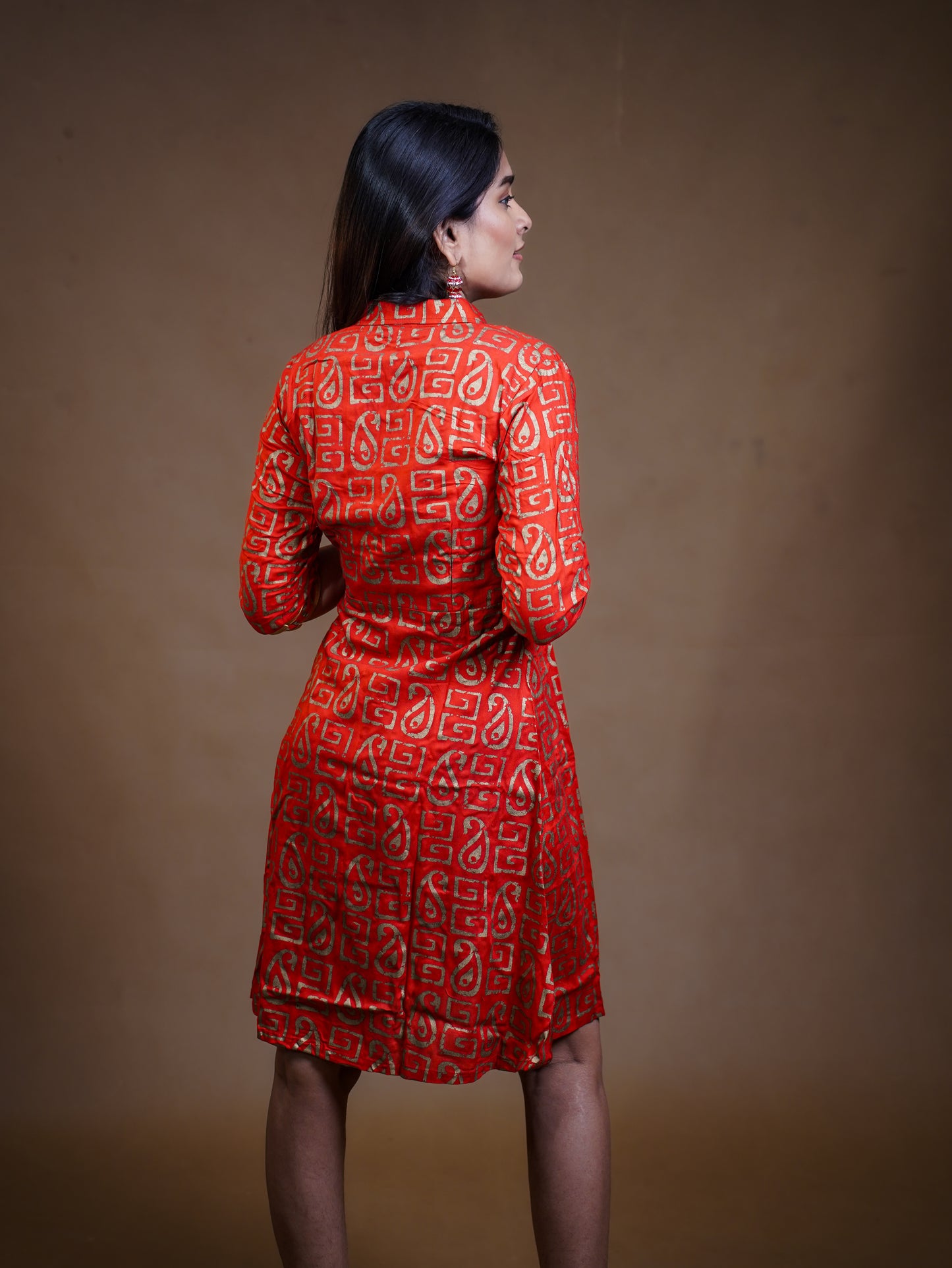 Red Gold Print Mini Dress