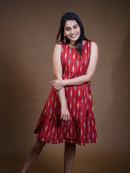 Romanian Ruffle  Ikkat Dress