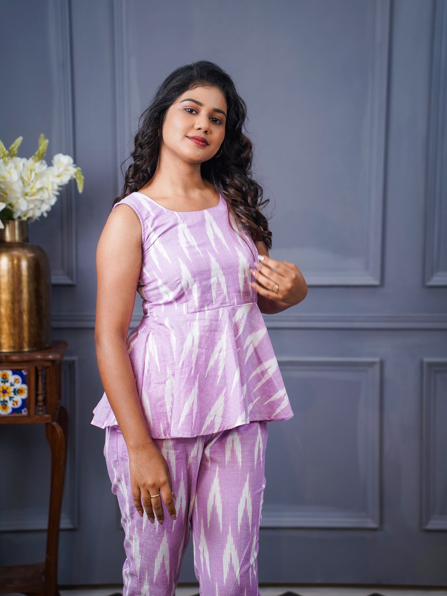 Lucknow Lavender Ikkat  Coords Set